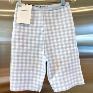 NWT Alexander Wang T Gingham Body-con Bike Shorts Logo Jacquard Woven Blue